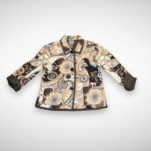 Boho Cottagecore Quilted Paisley Button Up Jacket Peck & Peck Relaxed Medium - Picture 1 of 6